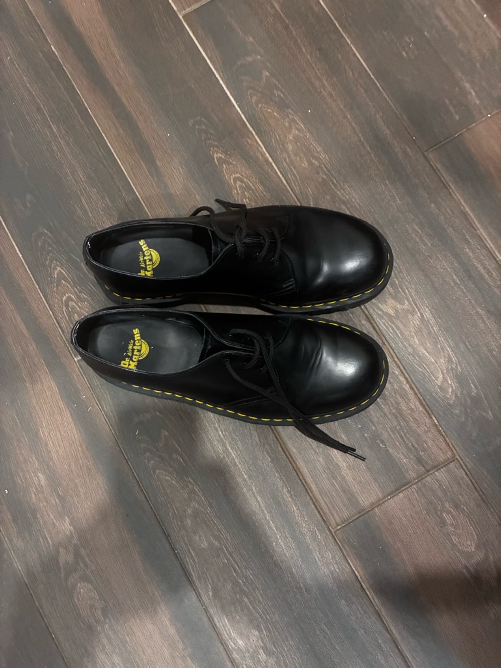 Dr. Martens Black Leather 3-Eye Derby with Yellow Stitching